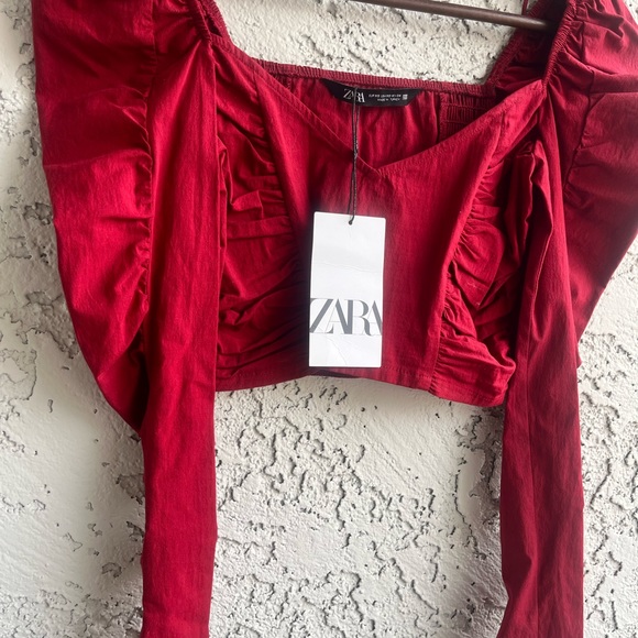 ZARA Cropped Blouse with Puff Sleeves Women’s XS NWT - Picture 8 of 10